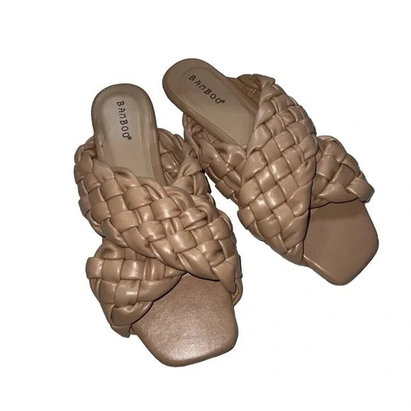 Bamboo Kick-61 Women's Braided Flat Women's Sandals Natural Tan Size 6 - Picture 2 of 5